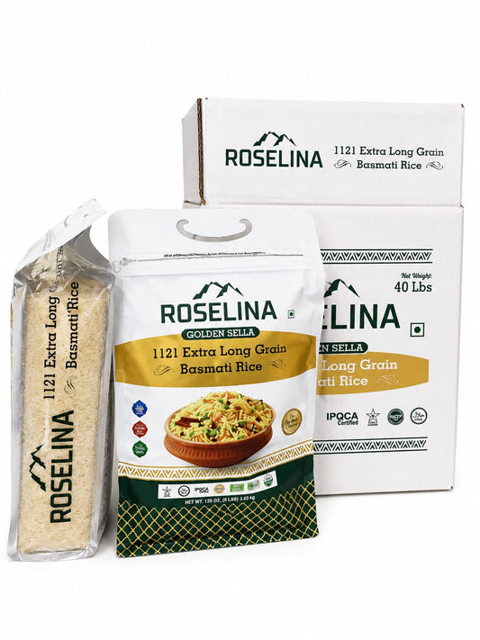 ROSELINA - 1121 Premium Creamy Basmati Rice – 5 Bags × 8 LB (Total 18 kg)