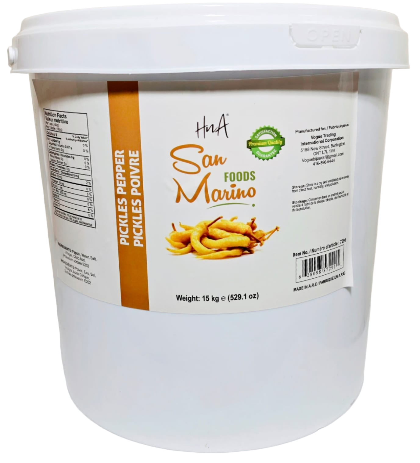 San Marino - Yellow Pepper Pickles – Eastern Style (18L / 10KG NET)